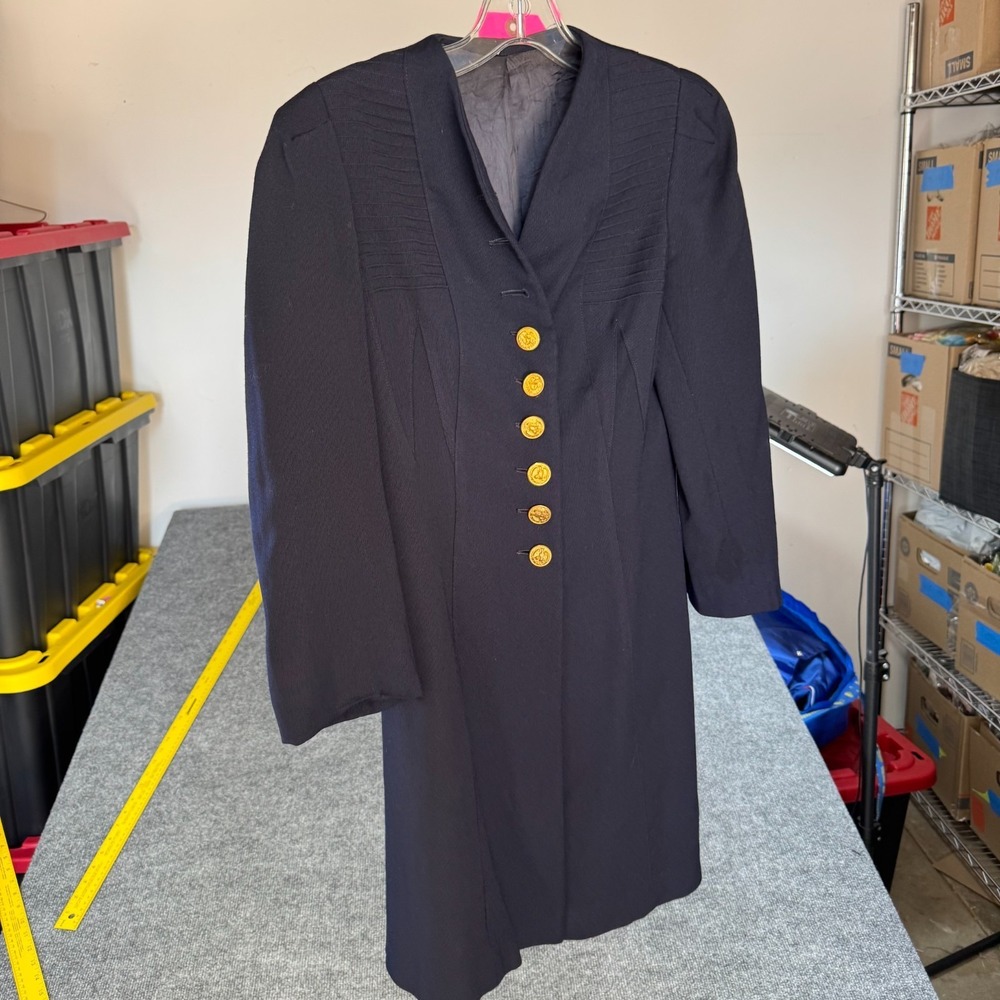 RARE Vintage Women Blue 3/4 Length Coat with Gold Buttons valued $130 - XS
